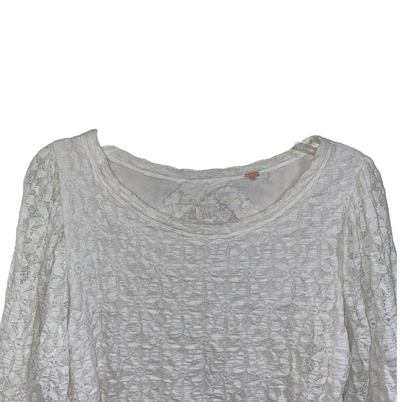 Free People Tea Time Round Neck Long Puff Sleeve Lace Top in white size XXS - Picture 5 of 16